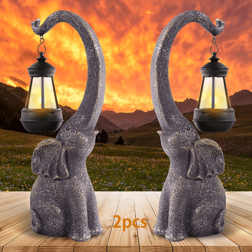 Solar Elephant Garden Statues with LED Light References, Two-Piece Option for Courtyard and Lawn Decoration, Animal Sculpture Housewarming Gifts for Garden Lovers