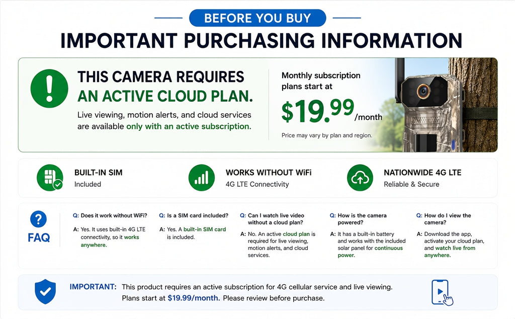 Camouflage Cellular Trail Camera with Listed 3K Imaging, Solar Panel Support, 40ft Motion Detection, Infrared Night Vision and Wide-Angle Lens for Wildlife Observation