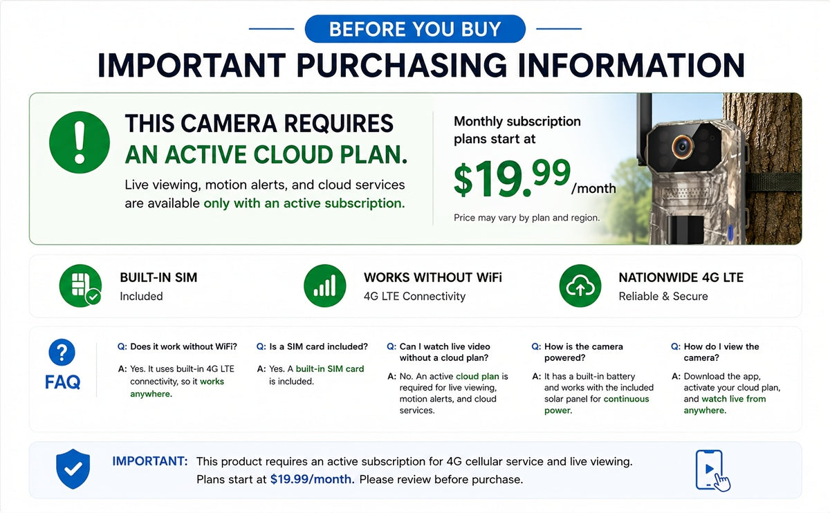 Camouflage Cellular Trail Camera with Listed 3K Imaging, Solar Panel Support, 40ft Motion Detection, Infrared Night Vision and Wide-Angle Lens for Wildlife Observation