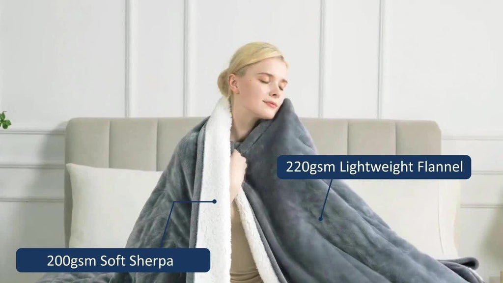Flannel Sherpa Electric Blanket with 6 Heat Settings, Twin Full and Queen Size Options, Soft Double-Sided Heated Cover for Indoor Winter Comfort