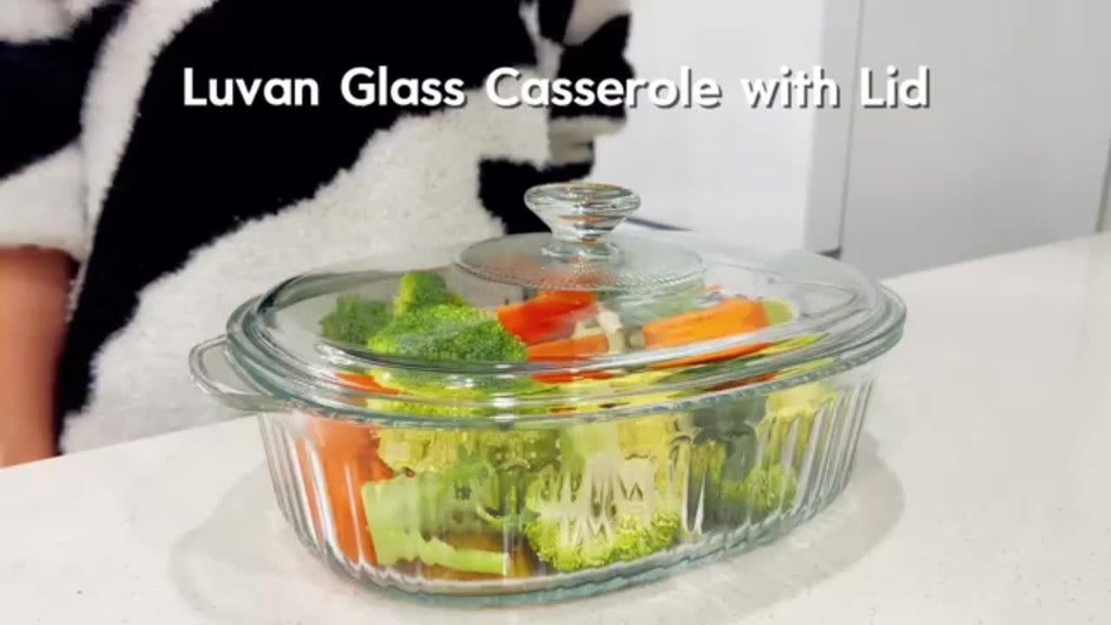 Oval Glass Baking Dish with Lid in 50oz or 85oz Sizes, Deep Transparent Borosilicate Cookware for Pasta, Casseroles, Chicken and Holiday Desserts