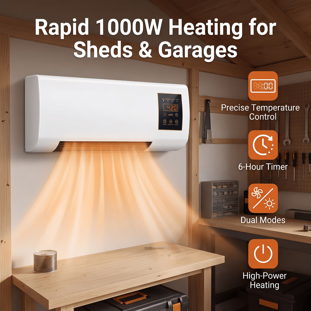 Wall Mounted Electric Heater and Fan in White with Remote Control, PTC Heating and Natural Wind Modes, Compact 60cm Design Without Refrigeration