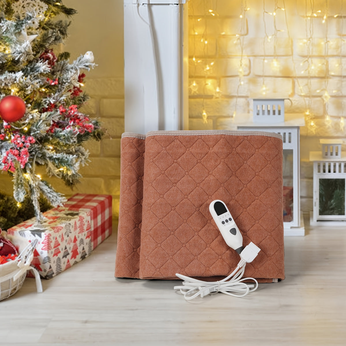 Large Electric Heating Mat in Brown, Firm-Texture Heated Pad with 9 Heat Levels, Remote Control and 1, 2, 4 or 6 Hour Timer for Home Warmth
