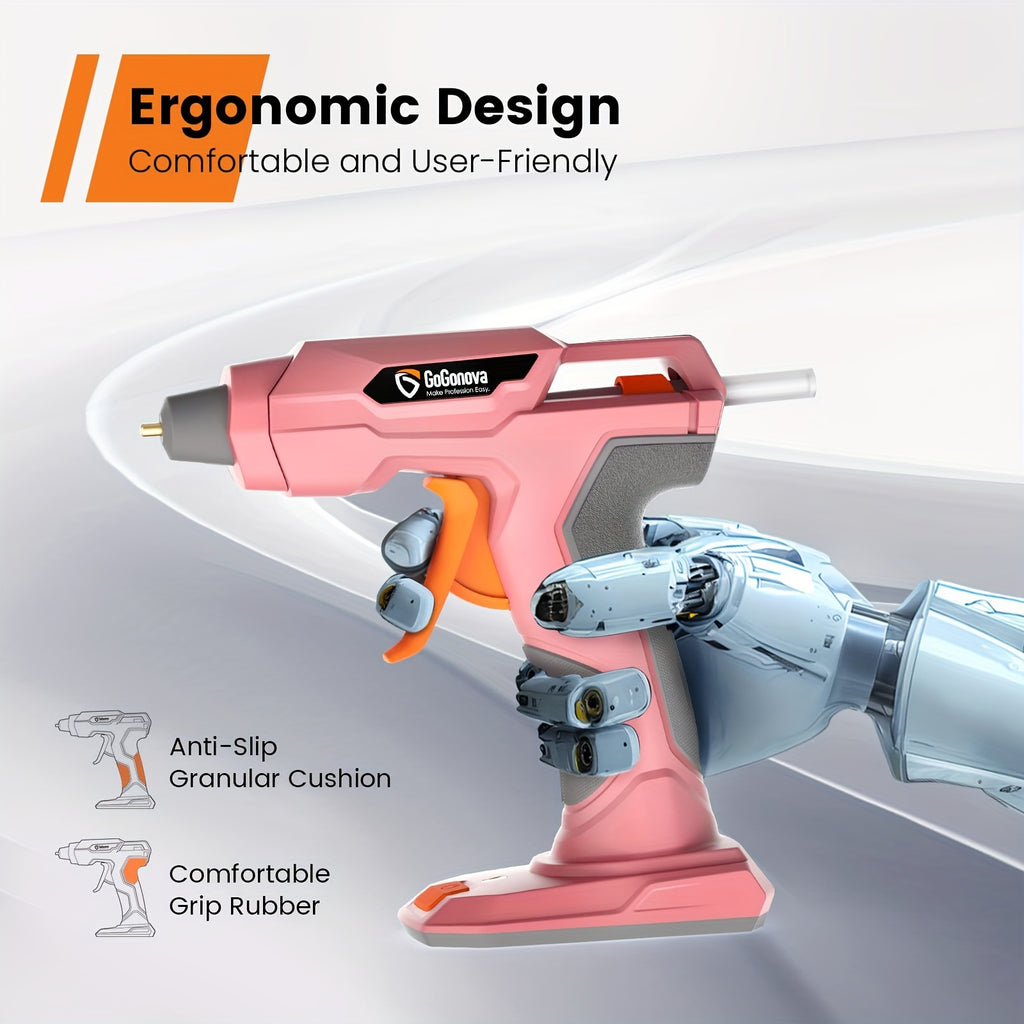 Cordless Hot Glue Gun for DIY Crafts and Handmade Decorations, USB Rechargeable Gogonova Tool in Pink, Grey or Blue for Compatible Nonstructural Repairs