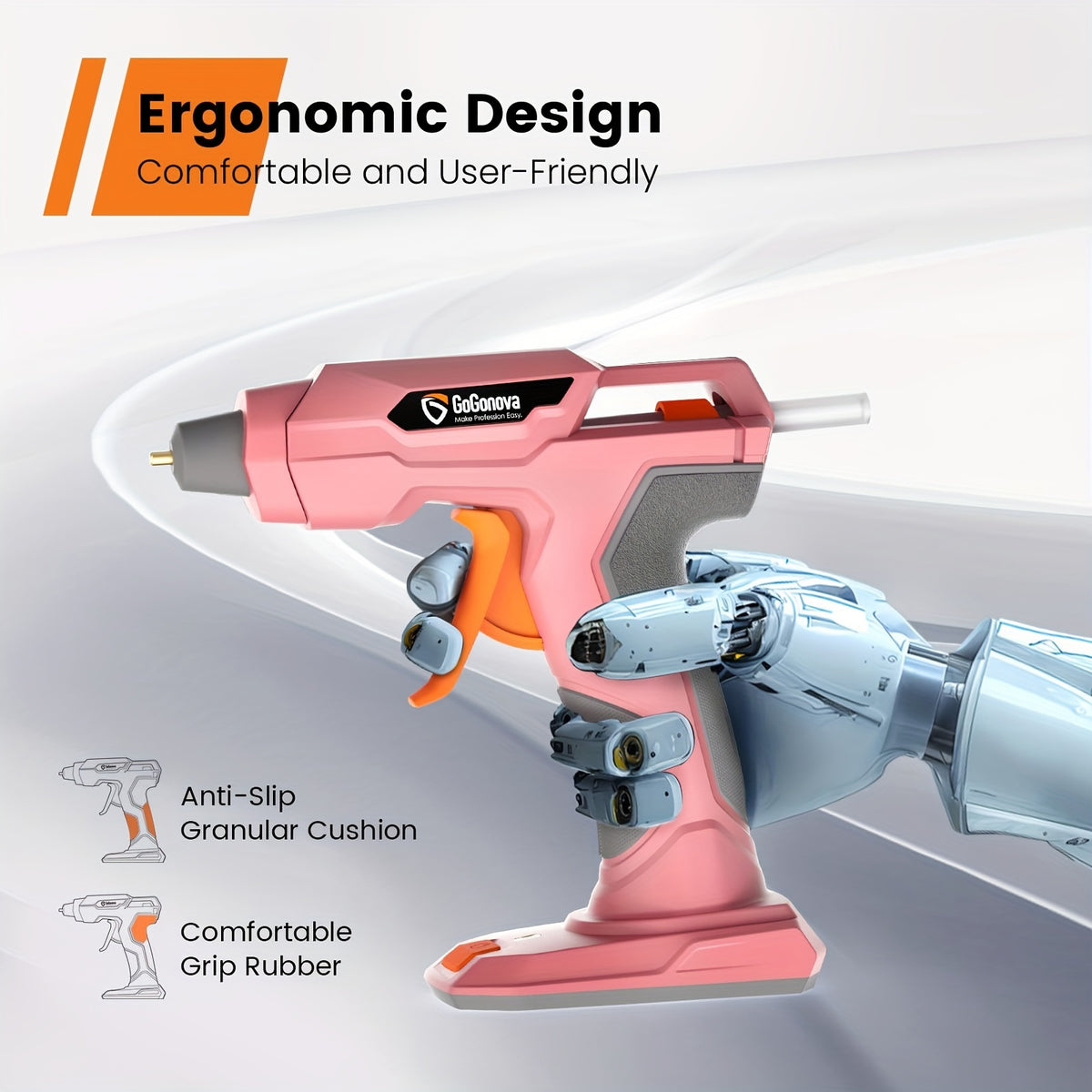 Cordless Hot Glue Gun for DIY Crafts and Handmade Decorations, USB Rechargeable Gogonova Tool in Pink, Grey or Blue for Compatible Nonstructural Repairs