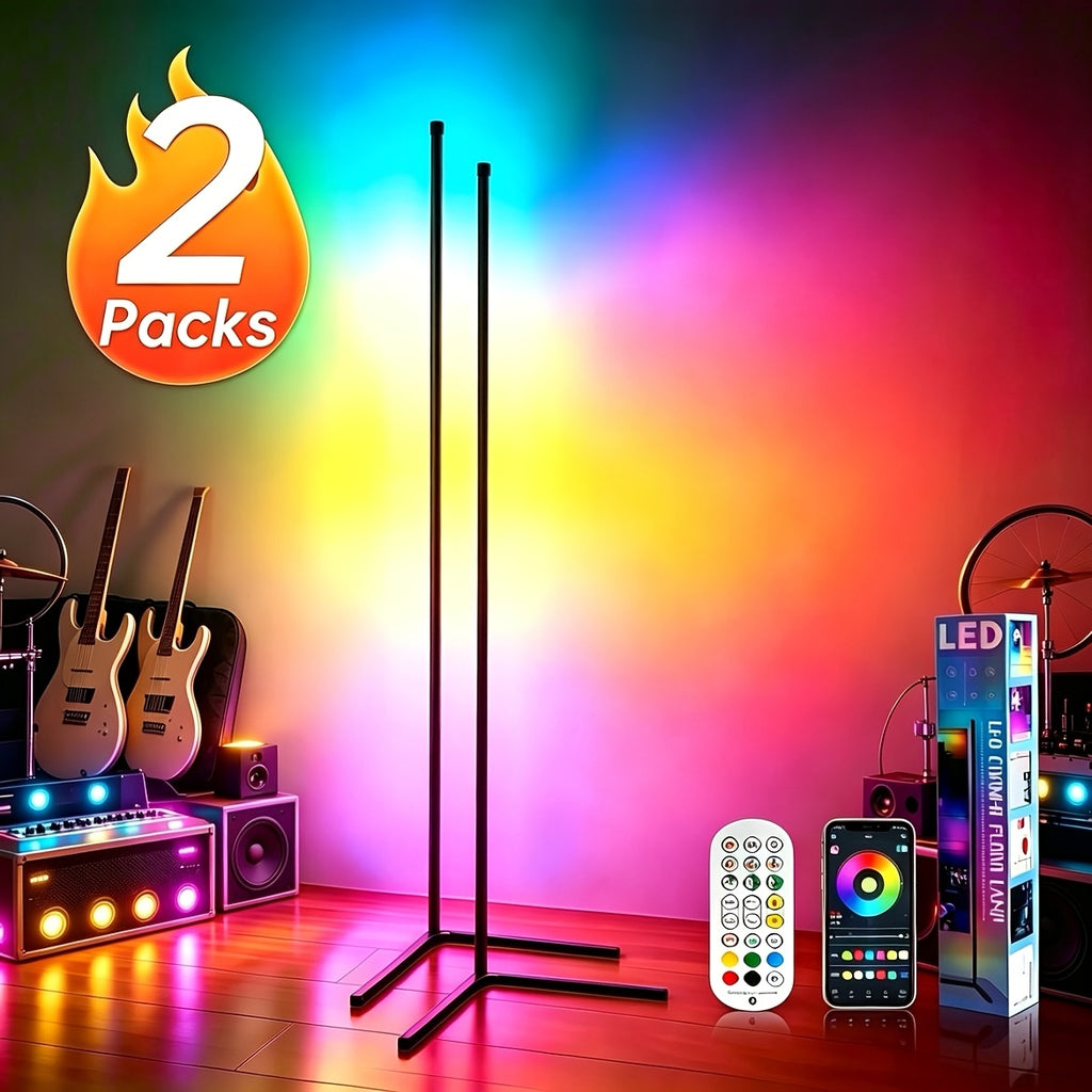 Music Sync RGB Floor Lamp with Listed 56-Inch Height, USB Power, App and 24-Key Remote Control, Black or White Stand in One or Two Packs for Indoor Mood Lighting
