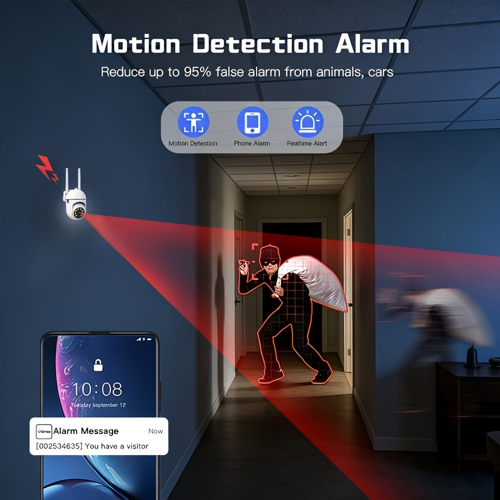 5MP WiFi Security Camera 4-Pack by PHANSATIM with USB Cables, 2.4GHz PTZ Motion Tracking, Color Night Vision, Spotlight, Siren and Two-Way Audio