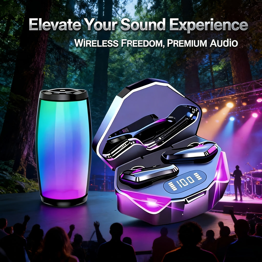 Gaming Headset Bundle with Luminous Headphone and Speaker Options, Five 3-Piece or 4-Piece Audio Set Selections with Watch Included in Selected Styles