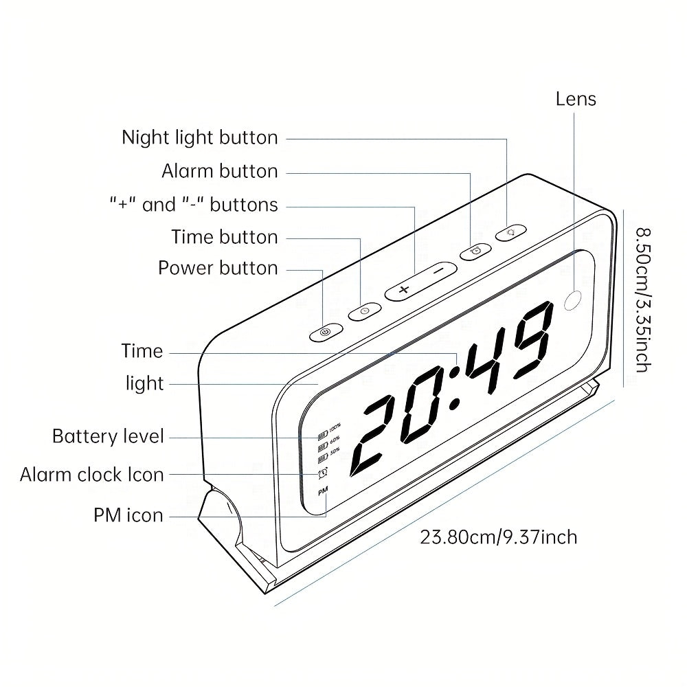 Alarm Clock Security Camera with 2K Video, Dual-Band 2.4GHz and 5GHz WiFi, Color Night Vision, Motion Detection and Two-Way Talk, Battery or USB Power