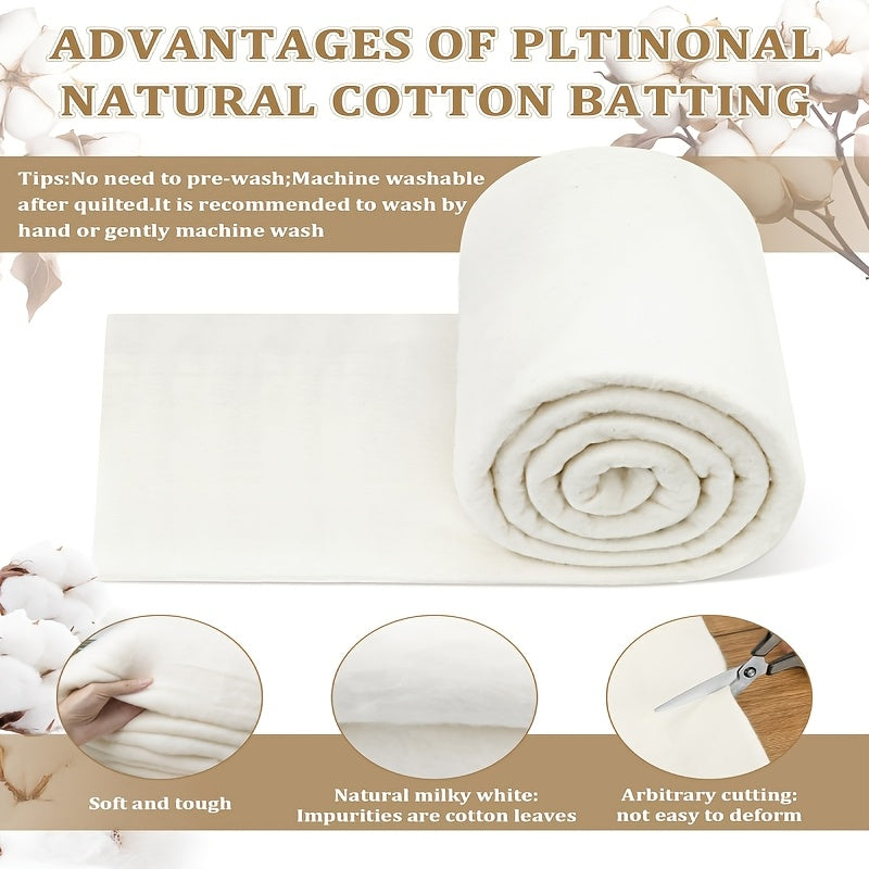 Cotton Quilt Batting in 79 x 91 Inch Size, Lightweight Filling for DIY Bedspreads, Handmade Blankets, Wearable Art and Quilting Craft Projects