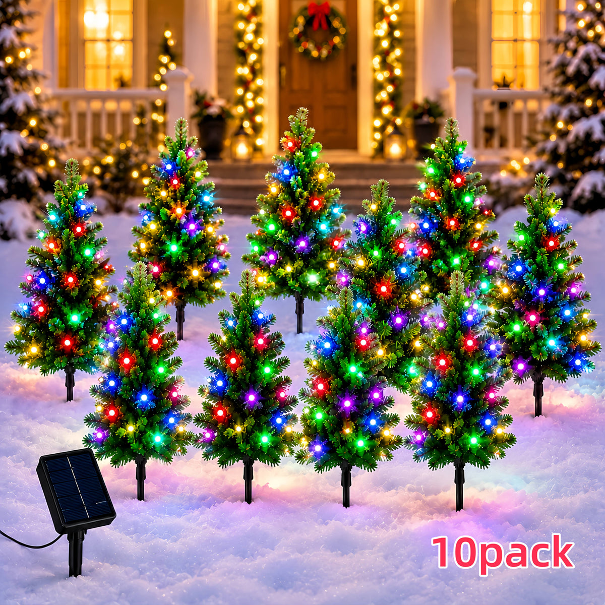 Solar Christmas Tree Stake Lights with DIY Branch Shaping and Separate Multicolor String, LDSDS-LD-5 or LDSDS-LD-10 Model Options for Garden Holiday Displays