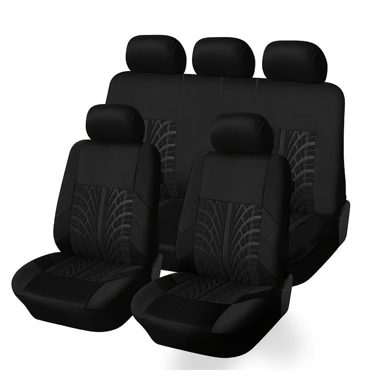 Tire-Track Car Seat Covers for Five Seats, Full-Enclosure Breathable Fabric Style with Two Front and Three Rear Seat Coverage in Multiple Color Options