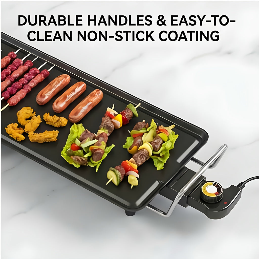 Electric Grill with Nonstick Roasting Surface, Adjustable Temperature and Listed Drip Tray, Extended-Length, Medium or Large Options for Family Meals