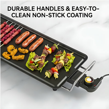 Electric Grill with Nonstick Roasting Surface, Adjustable Temperature and Listed Drip Tray, Extended-Length, Medium or Large Options for Family Meals