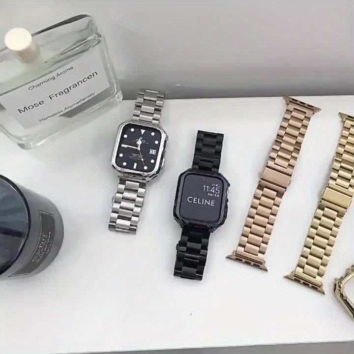 Stainless Steel Link Watch Band for Compatible Apple Watch Models with Listed Watch Case and Link Adjustment Tool, Multiple Size and Color Options for Everyday Style