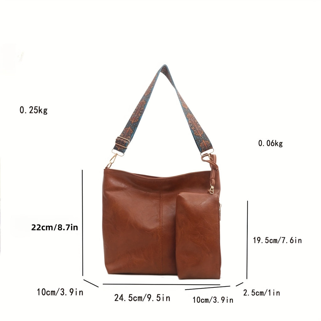 Bohemian Tote Bag Set for Women, 2-Piece Soft Lightweight Handbags with Adjustable Shoulder Strap, Zipper Closure and Polyester Lining for Everyday Outings