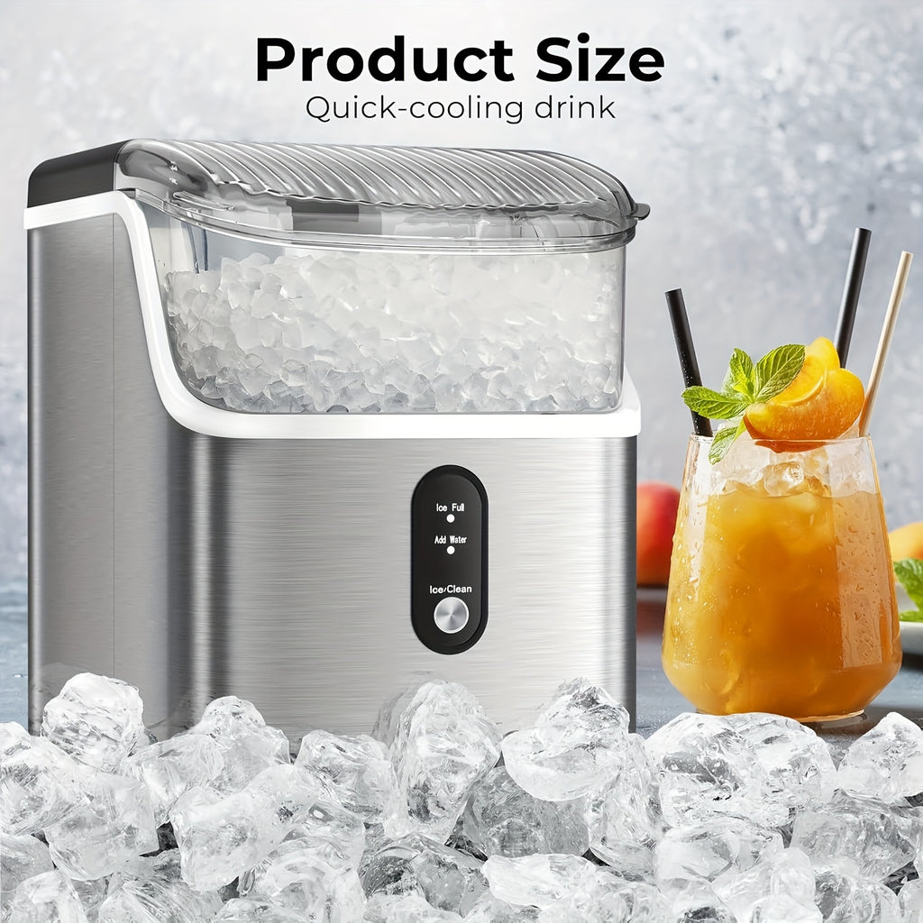 Self-Cleaning Nugget Ice Maker for Countertops with Listed 35lb Daily Output, Ice Scoop and Basket, Stainless Steel Options for Home Kitchen Drinks