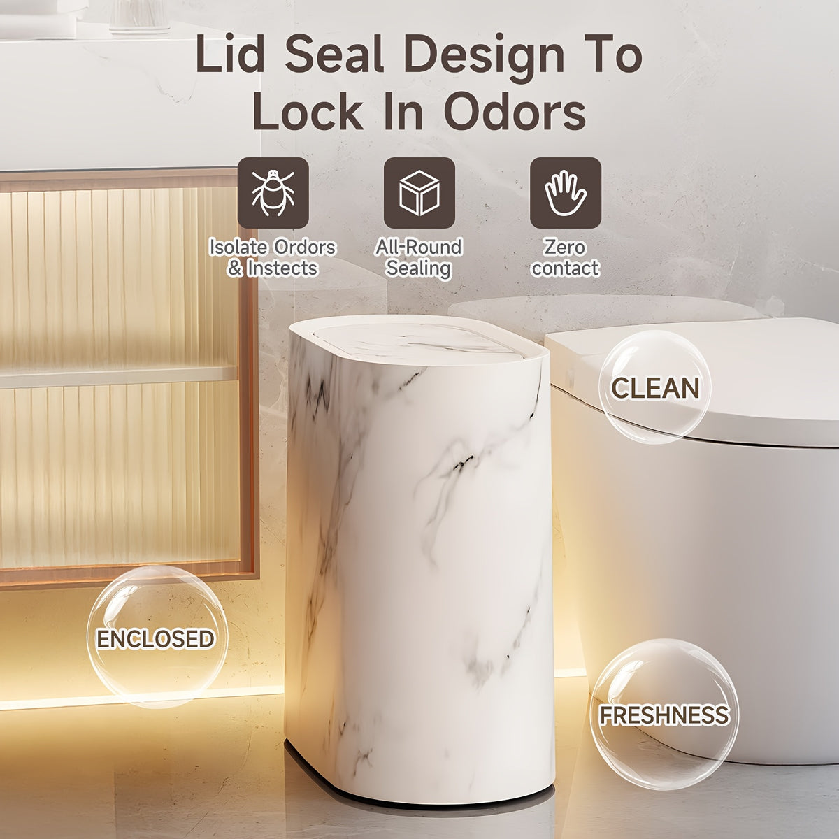 Plastic Wastebasket with Built-In Handles, Wood Grain, Black or White Options and Two-Piece Set for Bathroom, Laundry Room and Home Office