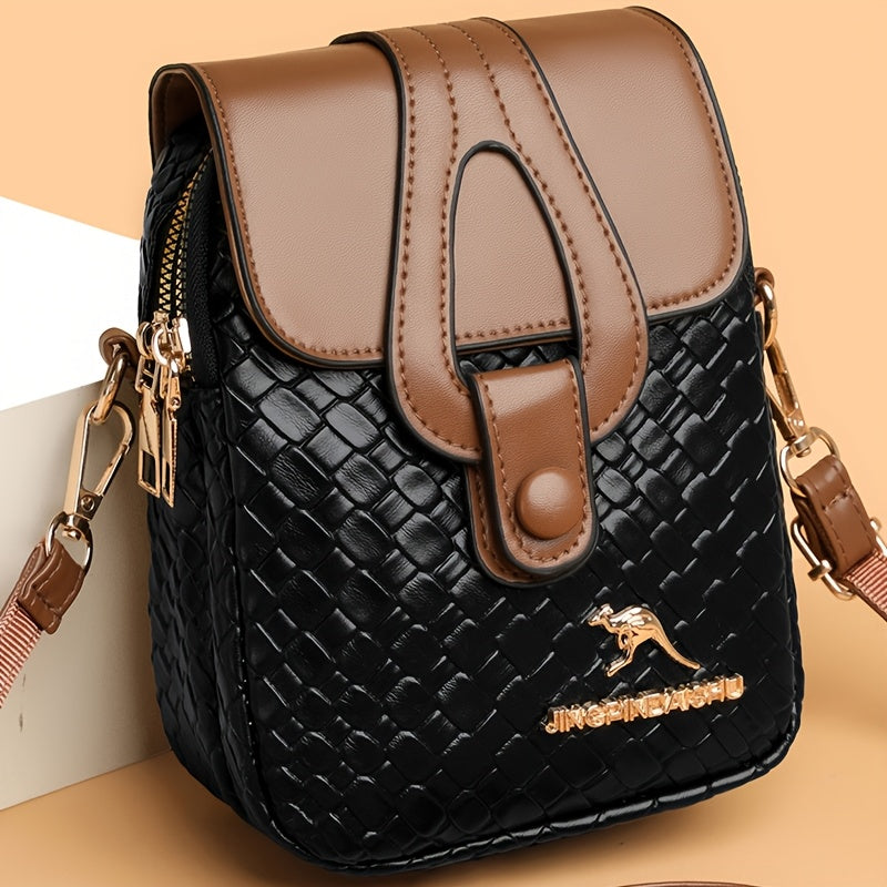Woven-Style Square Crossbody Bag for Women, XYXDLM Purse with Detachable Shoulder Strap in Red, Black or Coffee for Shopping and Dinner Outfits