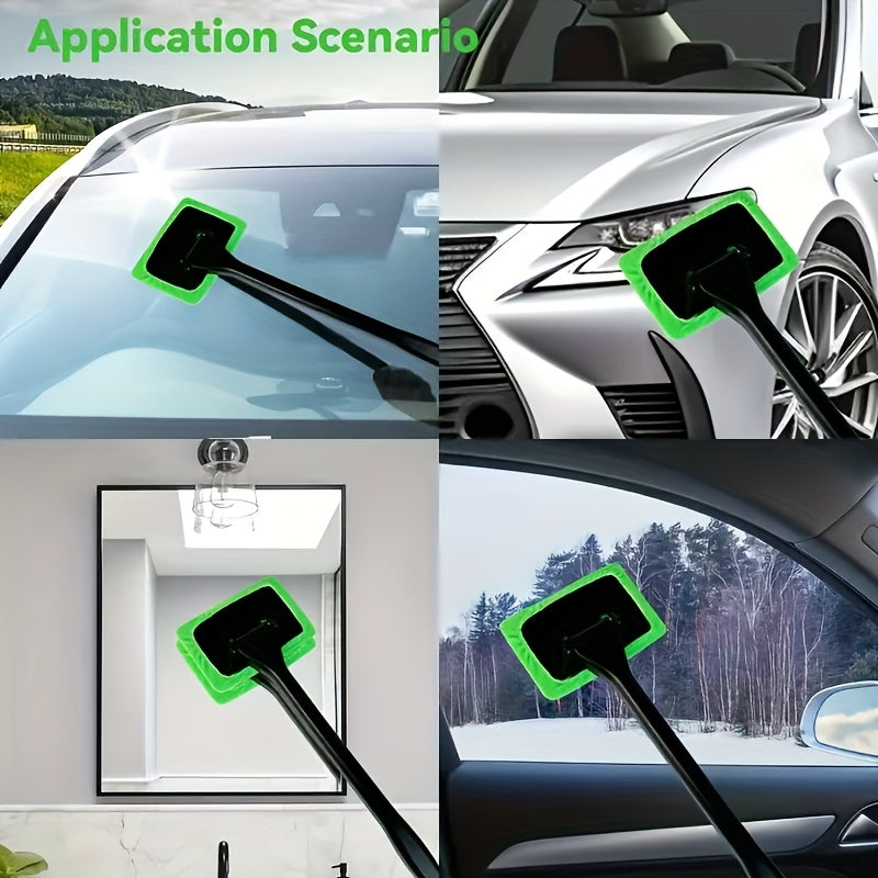 Windshield Cleaning Tool with Replaceable Heads, 2-in-1 Car Window Brush for Fog Wiping and Dust Removal, Manual Auto Glass Care in 2pcs Option