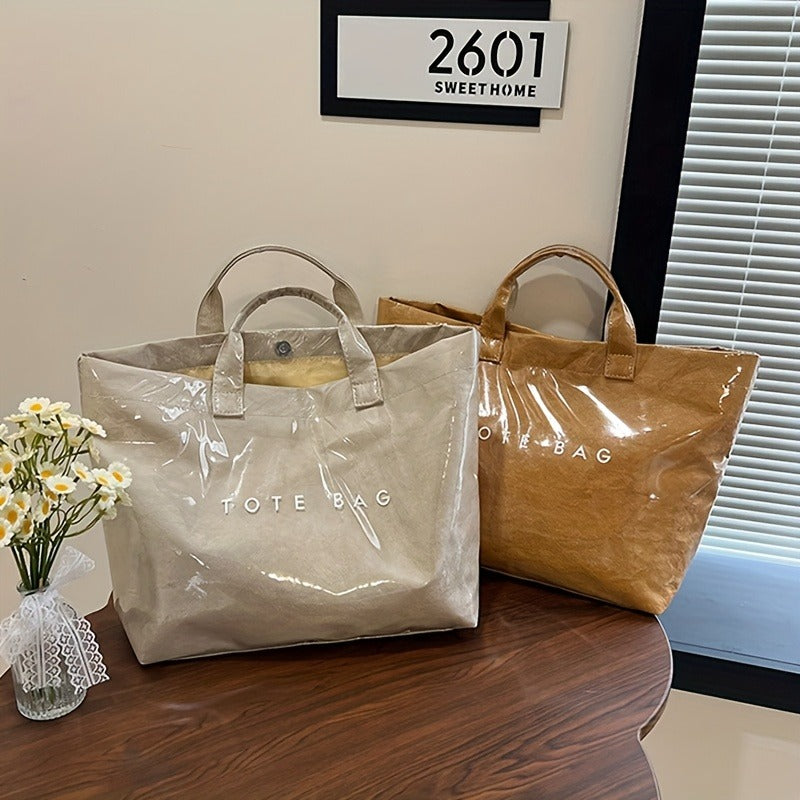 Detachable-Strap Handbag for Women with Listed Tape Closure, Beige, Green, Brown or Black Tote Options for Everyday Shopping, Casual Travel and Event Styling