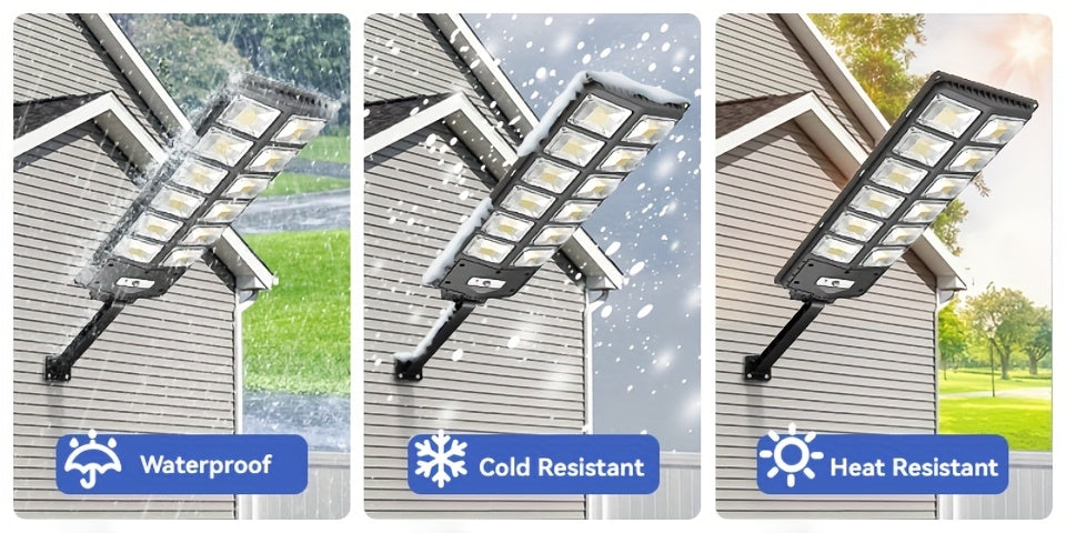 Solar Motion Sensor Flood Light, 504LED Model with 6500K Light, Three Modes and Listed 3000-Lumen Output, Mounting Base for Yard, Garage and Entrance Lighting