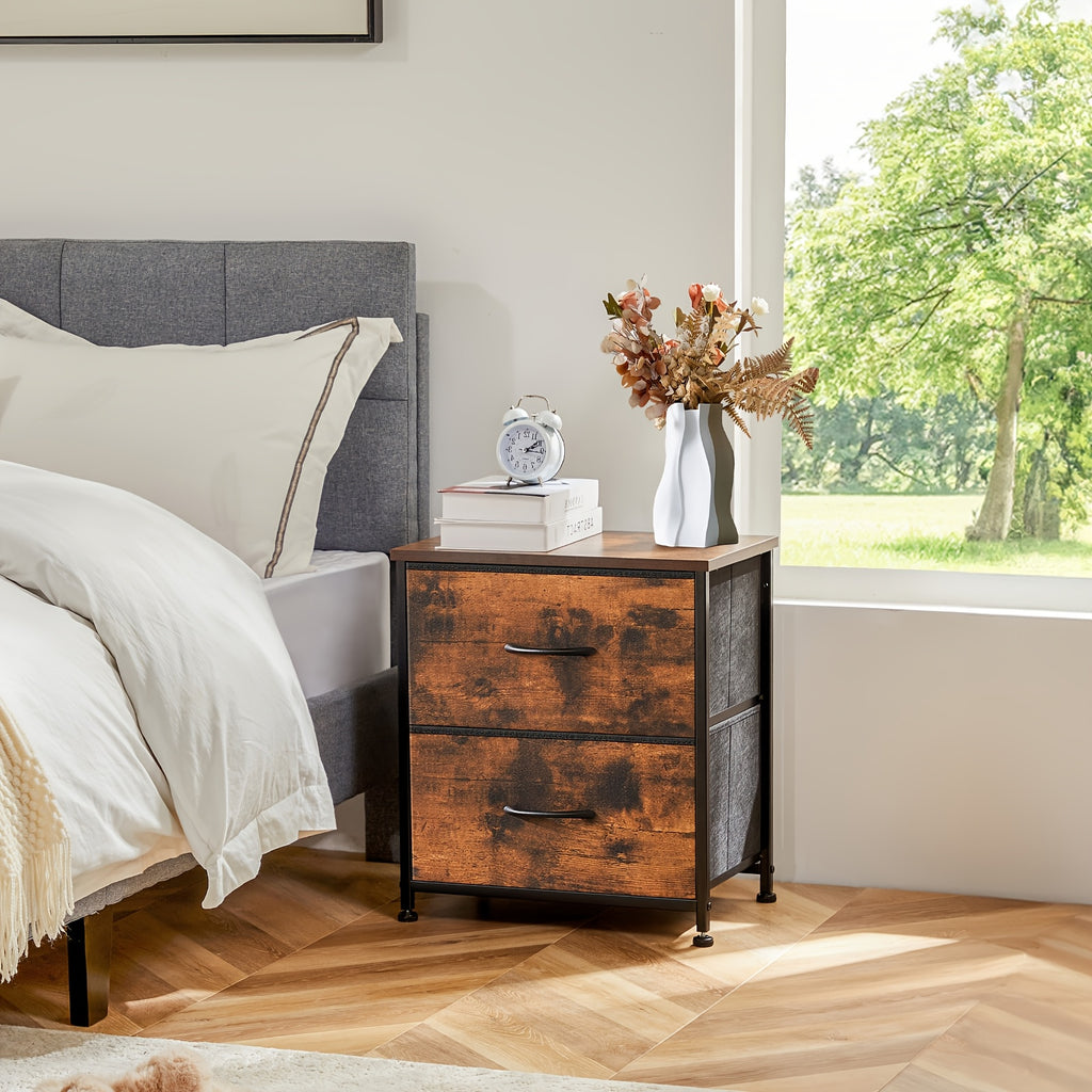 Narrow Fabric Storage Tower with Wooden Top, Two-Drawer Styles and Four-Drawer White Option for Bedroom, Closet, Laundry Room and Entryway Organization