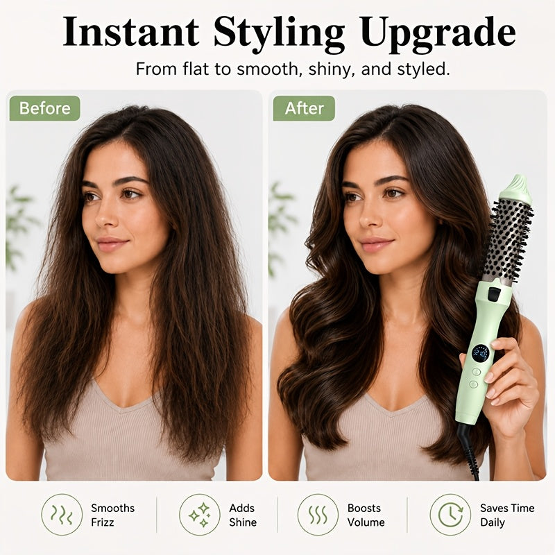 Non-Rotating Heated Hair Brush for Straightening, Curling and Inward-Turned Ends, 3-in-1 Round Barrel Styling Comb with No Airflow in Purple, Green or Pink