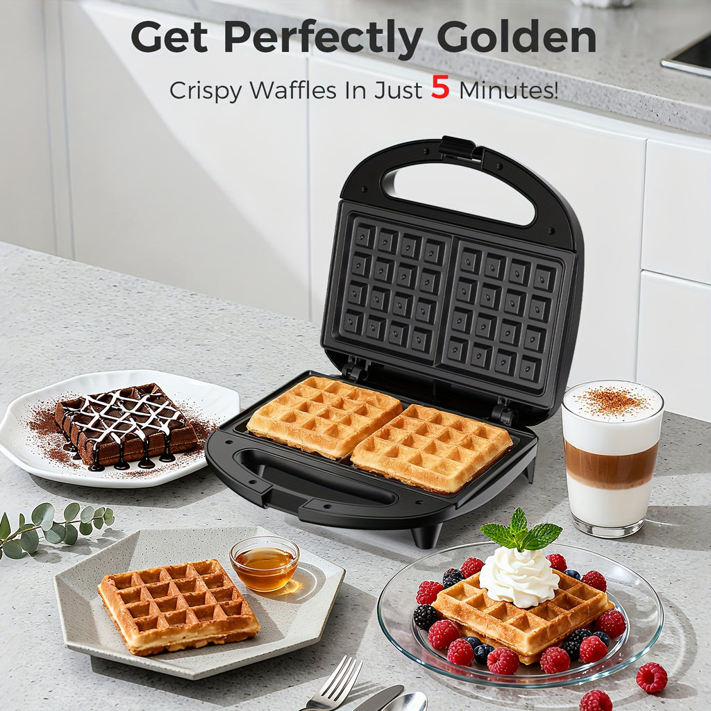 Two-Slice Belgian Waffle Maker with Listed 750W Power, Nonstick Waffle Iron and Indicator Lights, ABS07-W-Waffle Plates Model for Home Breakfasts and Snacks