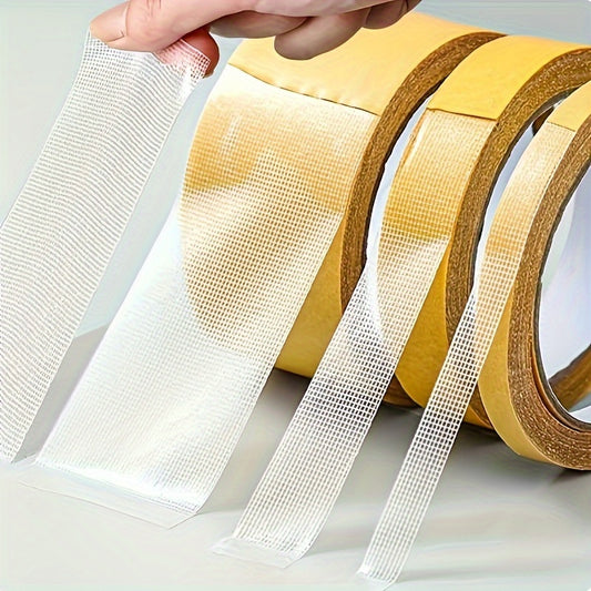 Fabric Backed Double Sided Tape with Grid Design Reference, Single Adhesive Roll in Two Listed Sizes for Compatible Carpet, Floor and Household Fixing Projects