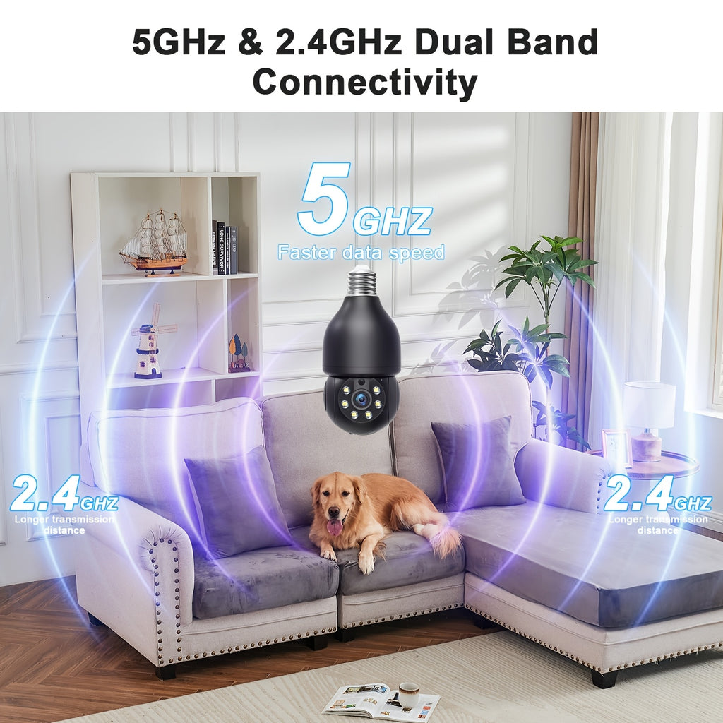 5MP Indoor Pet Monitoring Bulb Camera with Pan-Tilt Viewing, Color Night Vision, Motion Alerts and Two-Way Voice in One, Two or Four Camera Options
