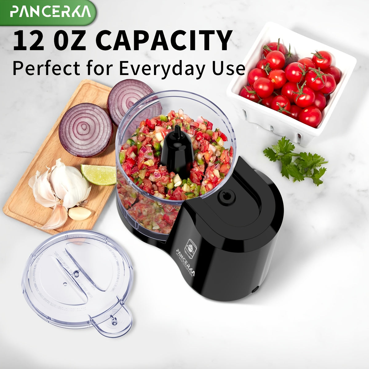 Electric Vegetable Chopper PANCERKA in Black with Listed Dicing, Mincing and Puree Functions, Kitchen Food Processor for Instruction-Approved Meal Preparation