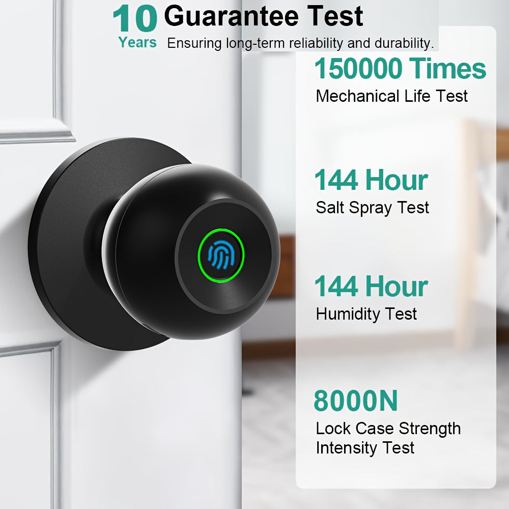 Rechargeable Smart Door Knob with Fingerprint, App and Physical Key Access, Entrance, Passage and Privacy Modes, K10 Finish Options