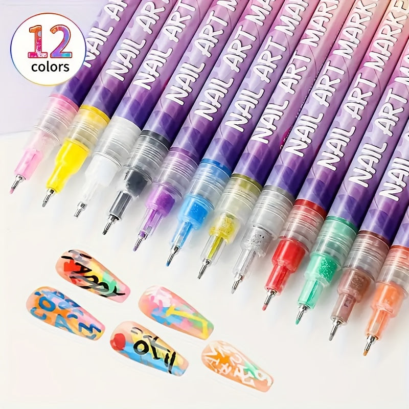 Nail Art Detail Pens with 12-Color and Sticker Set Options, Quick-Drying Manicure Markers for Decorative Dots, Lines and Freehand Designs at Home or Salon