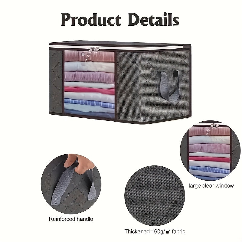 Foldable Bedding Storage Bags with Zipper Lids and Reinforced Handles, Grey Non-Woven Clothing Organizers in 2 or 4 Piece Packs for Seasonal Closet Storage