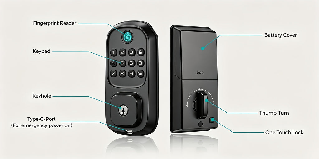 Fingerprint Keyless Entry Door Lock, Zinc Alloy Keypad Deadbolt with Listed 100 Codes, App Control and Two Keys, WiFi or Silver Handle Package Options