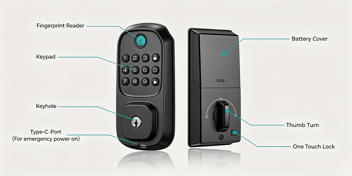 Fingerprint Keyless Entry Door Lock, Zinc Alloy Keypad Deadbolt with Listed 100 Codes, App Control and Two Keys, WiFi or Silver Handle Package Options