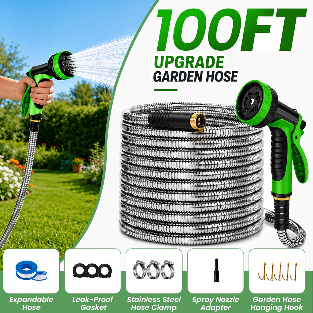 Flexible Garden Watering Hose with 25ft to 150ft Length Labels, Orange or Black Green and Selected Nozzle or Accessory Options for Lawn Care and Car Rinsing