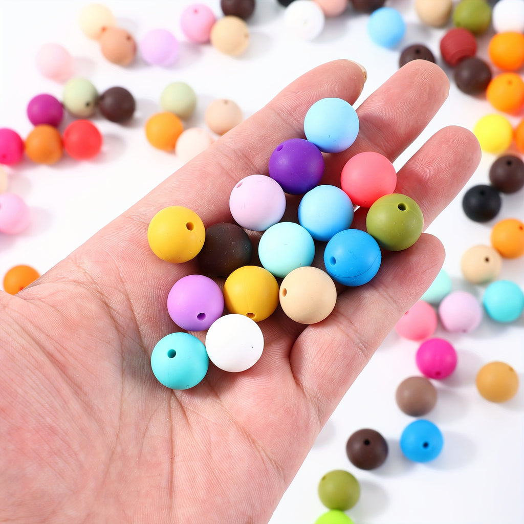 Silicone Beads and Rhinestone Spacer Craft Assortment, 210-Piece Mixed Color Selection with Listed 15mm Round Beads for Keychains, Bead Pens and DIY Pendants