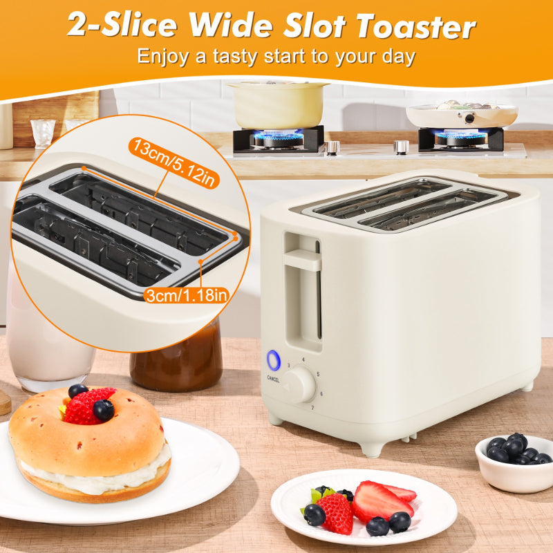 Compact 2 Slice Toaster by TomaChef, 700W with 7 Browning Settings and Removable Crumb Tray for Bread, Bagels and Waffles, Pitch-Black or Off-White