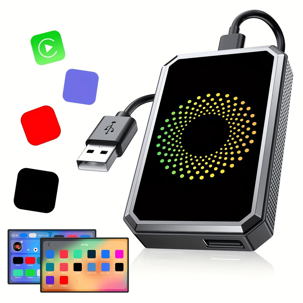 CarPlay Media Box in Black with Listed Wireless CarPlay Adapter, USB Port and Streaming Support for Compatible Factory Wired CarPlay and Android Auto Systems
