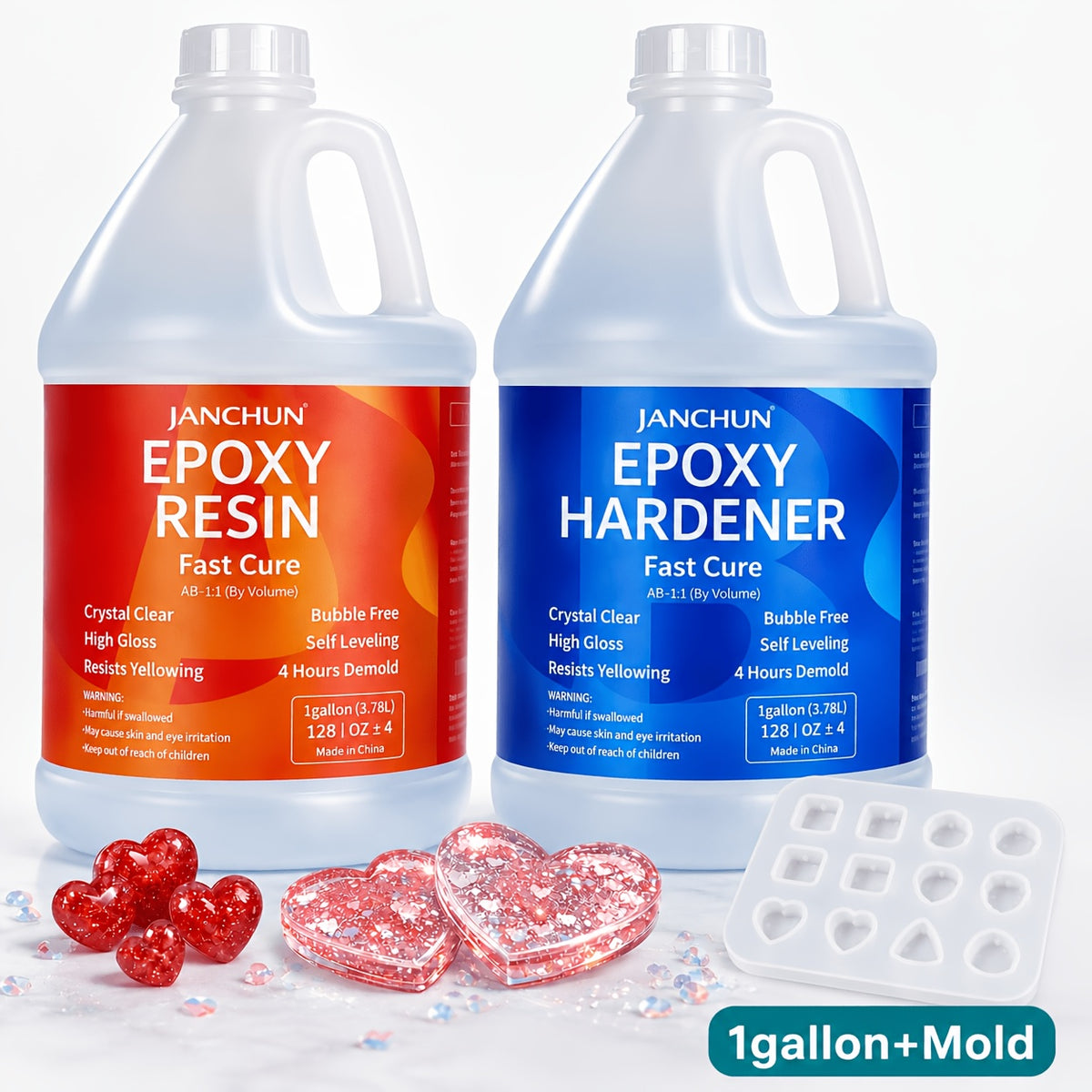 Epoxy Resin Kit by JANCHUN with Clear Gloss Finish and Listed 1:1 Volume Mixing, Four Capacity Options for Decorative Casting, Jewelry and Art Coating Projects