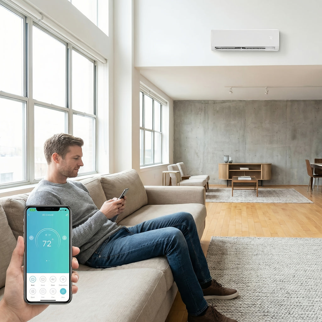 Ductless Mini Split Air Conditioner and Heat Pump, 11500 BTU WiFi Inverter System with Remote Control, Installation Kit and Washable Filter