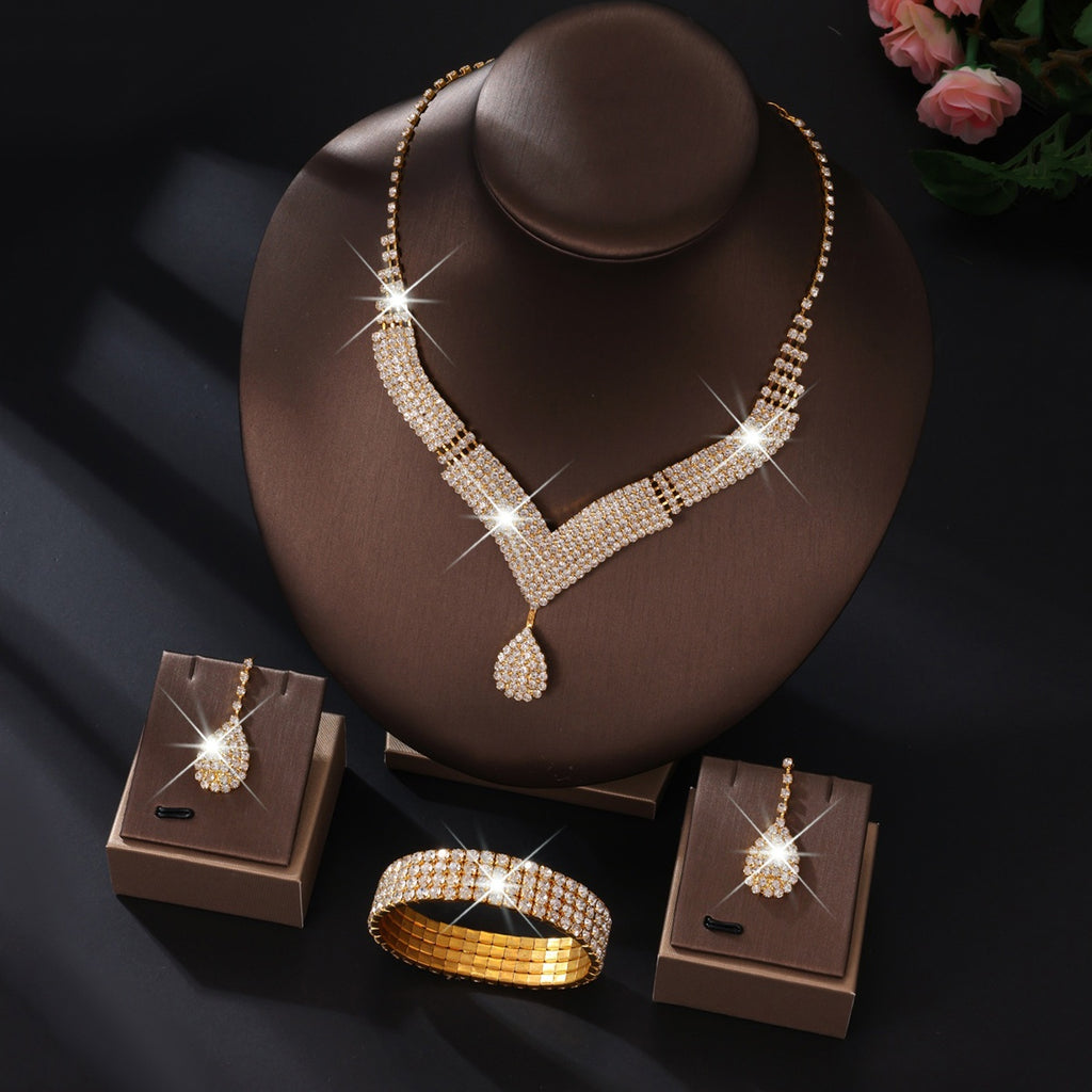 Evening Bag and Jewelry Set for Women, 4-Piece Sparkling Striped Handbag with Necklace, Earrings and Bracelet for Weddings, Bridesmaids and Formal Parties