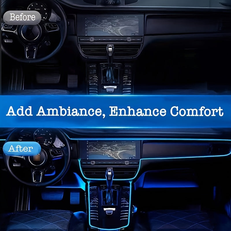 Fiber-Optic Car Ambient Light Strips with RGB LED Color and Listed 5V USB Power, Music-Synchronized 1A1 Interior Decoration for Compatible Dashboard and Console Areas