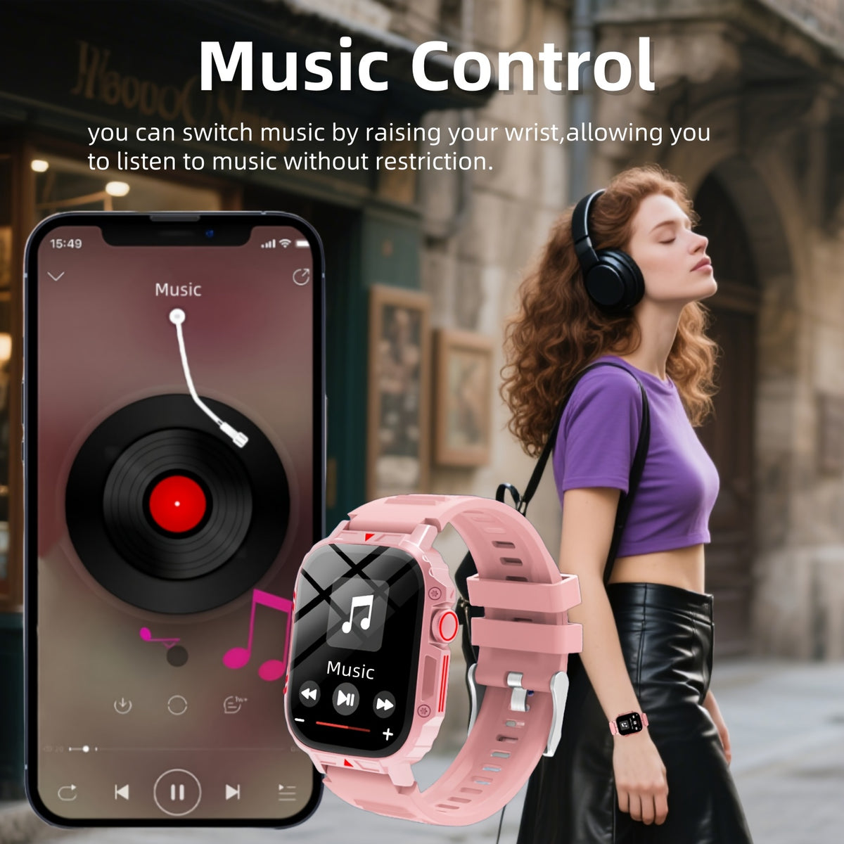 Fitness Smart Watch with 2.01-Inch Full Touchscreen, Pedometer, Call and Message Functions, Black or Pink Silicone and Steel Strap Options for Everyday Activity