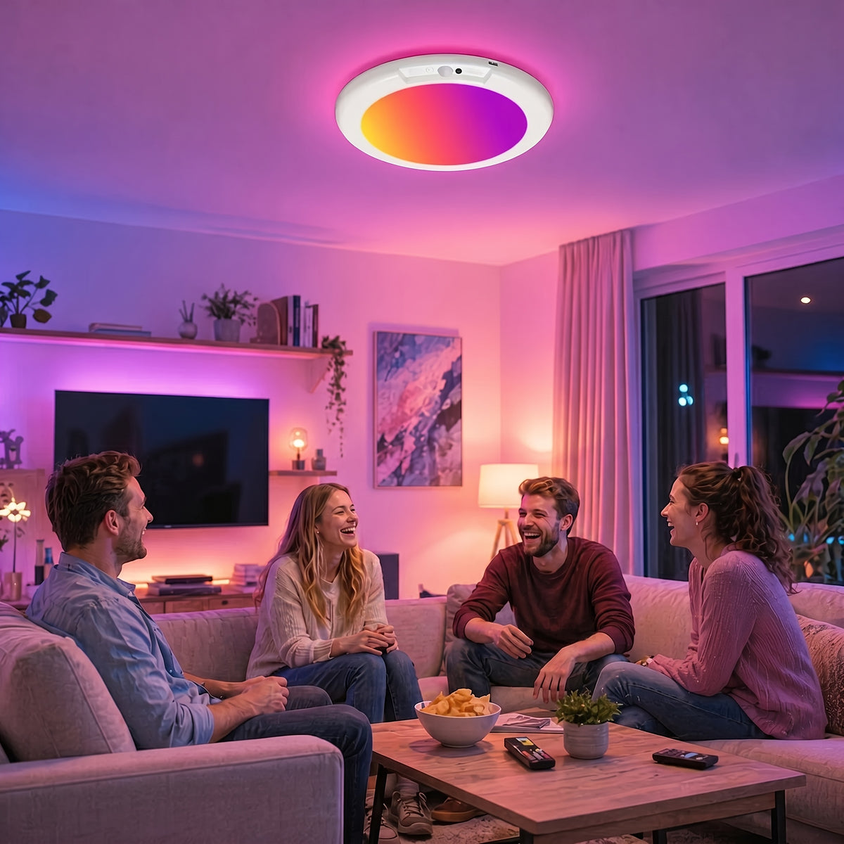 Magnetic Motion Sensor Ceiling Light, Rechargeable LED Lamp with Remote Control, Color-Changing and White Lighting for Closets and Indoor Home Decor