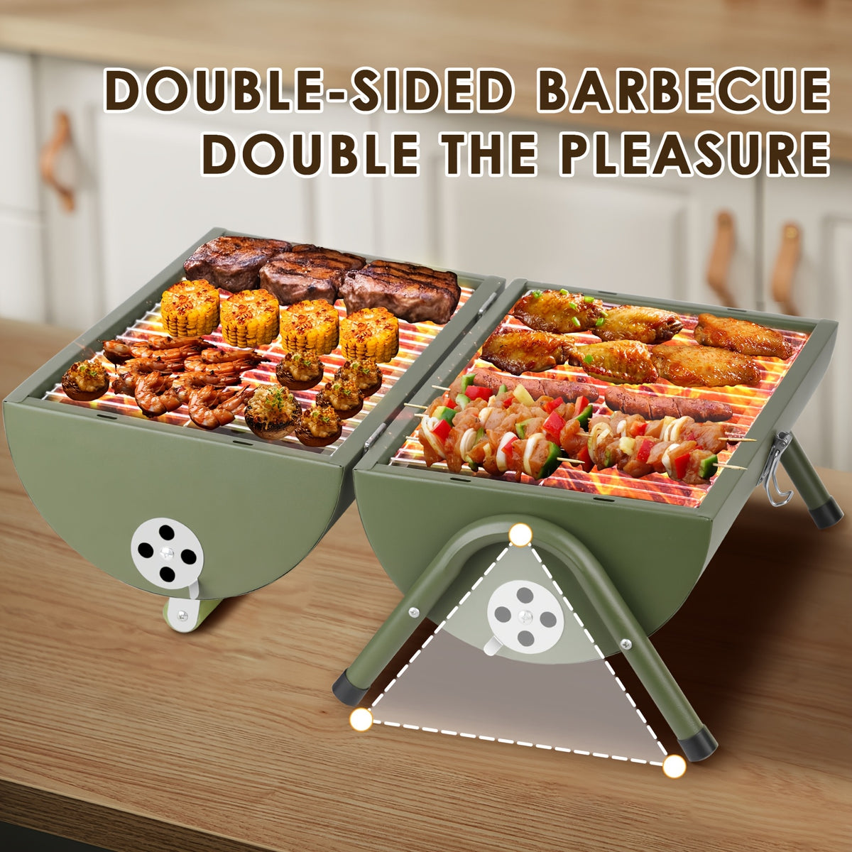Barrel Charcoal BBQ Grill, Compact Foldable Black Outdoor Barbecue with Listed Double-Sided Griddle for Camping Meals, Picnic Cooking and Backyard Gatherings