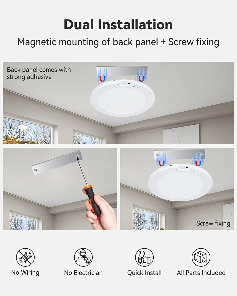 Rechargeable LED Ceiling Lights 2-Pack with Motion Sensor, Remote Control and Magnetic Design, Listed 5500mAh Battery and Three Lighting Modes for Home