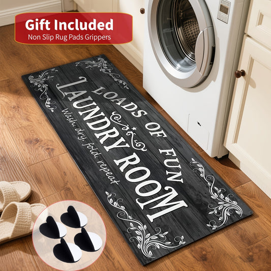 Laundry Room Runner Rug with Text Design, Single Machine Washable Decorative Floor Runner in Multiple Color and Style Options for Home Utility Spaces